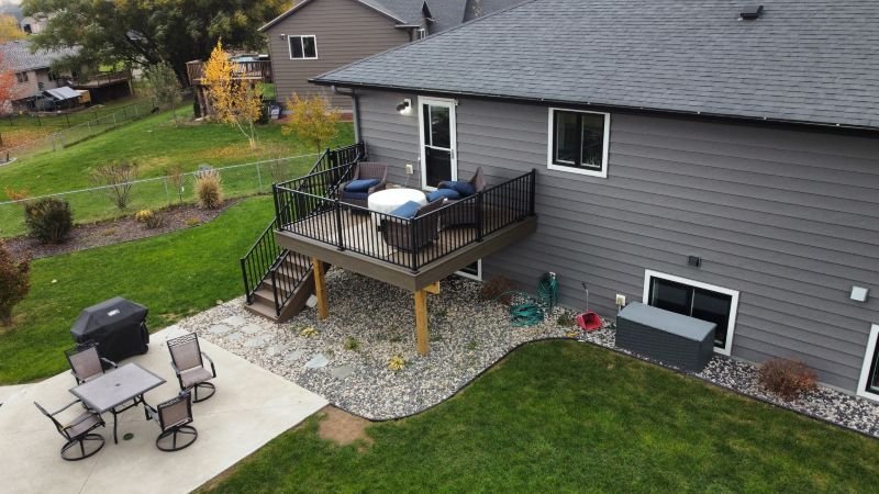 Beautiful wooden deck overlooking autumn forest